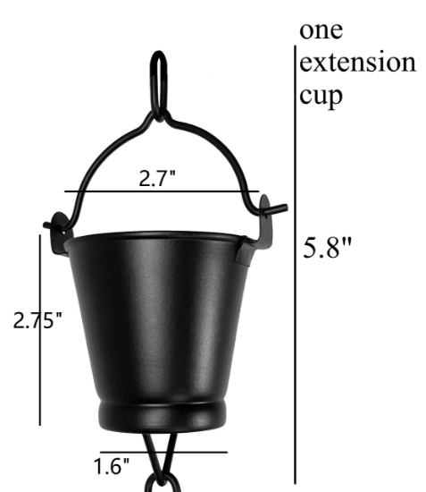 Picture of U-nitt Rain Chain Single Cup Extension #8146BLK: one cup with upper and lower links