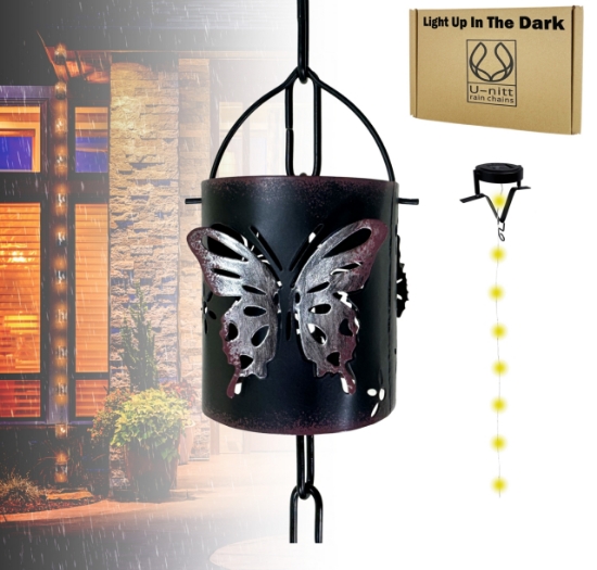 Picture of U-nitt Rain Chain: Rose Sprayed Butterfly, Light Up in the Dark, 8 - 1/2 ft #8567LRS