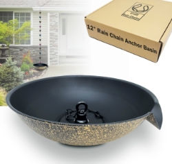 Picture of U-nitt 12" Rain Chain Anchoring Basin / Spill Bowl / Dish: with Attachment Chain, Black with Gold, #972GD